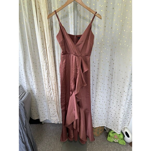 Lulus Enchanted Moments Mauve Pink Satin Ruffled High-Low Surplice Dress XS - Picture 5 of 9